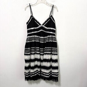 BCBG MAXAZRIA Dress 8 Fit Flare Black White Ruffle Hem Party Summer Sequins NEW